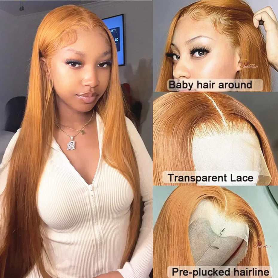 Neddie Honey Blonde #27 HD Transparent Lace Front Wig – 13x6/13x4 Straight Brazilian Human Hair, Pre-Plucked
