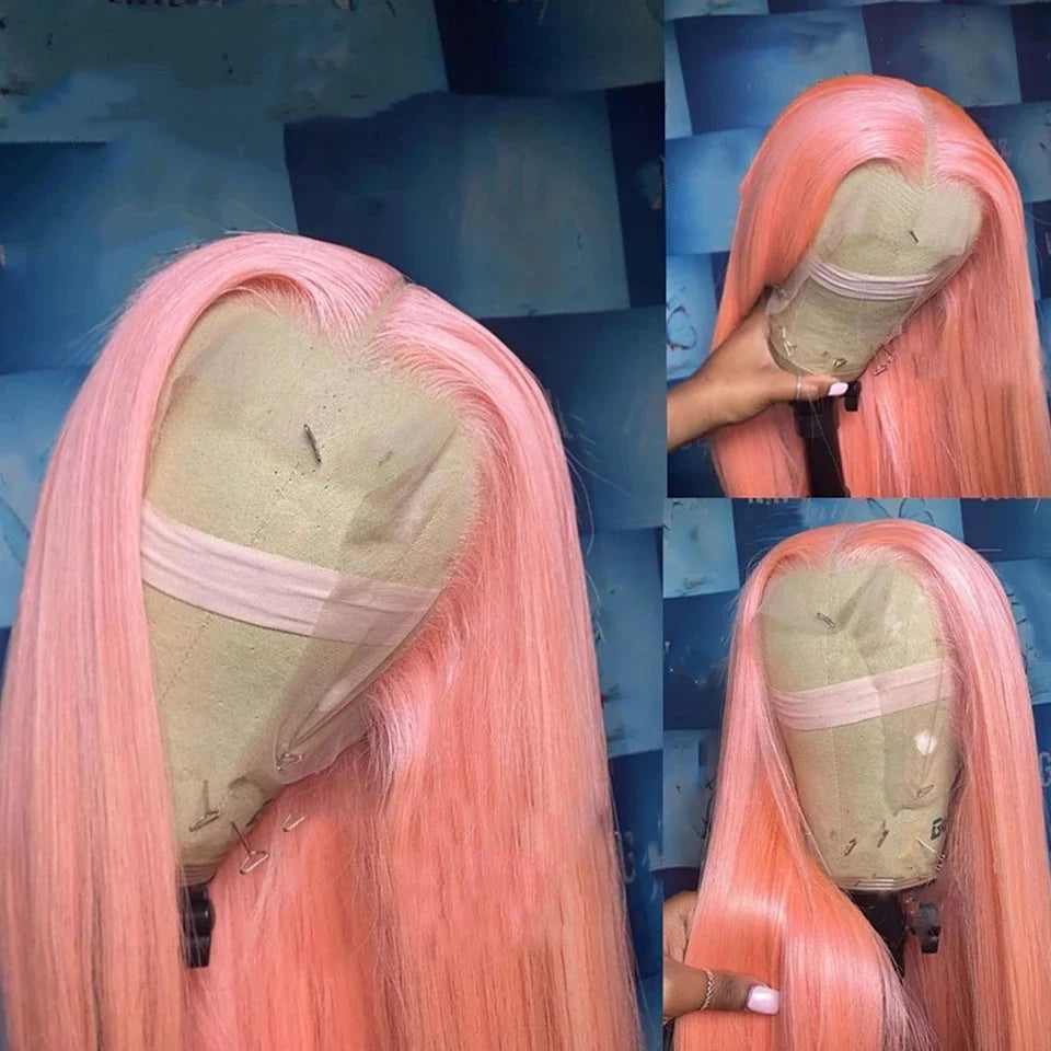 30" Pink Straight Lace Front Wig – 13x6 HD Human Hair Wig for Women