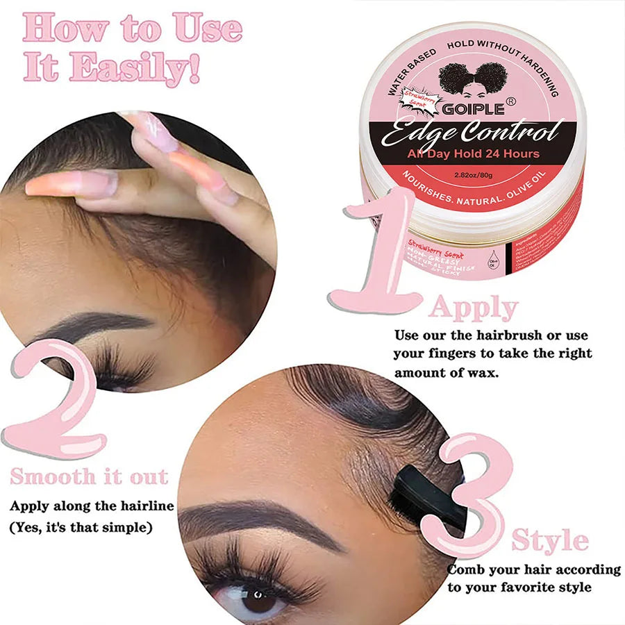 GOIPLE Edge Control Gel Set – Strong Hold 4C Pomade, Hair Wax Stick, Frizz Tamer with Brush & Band