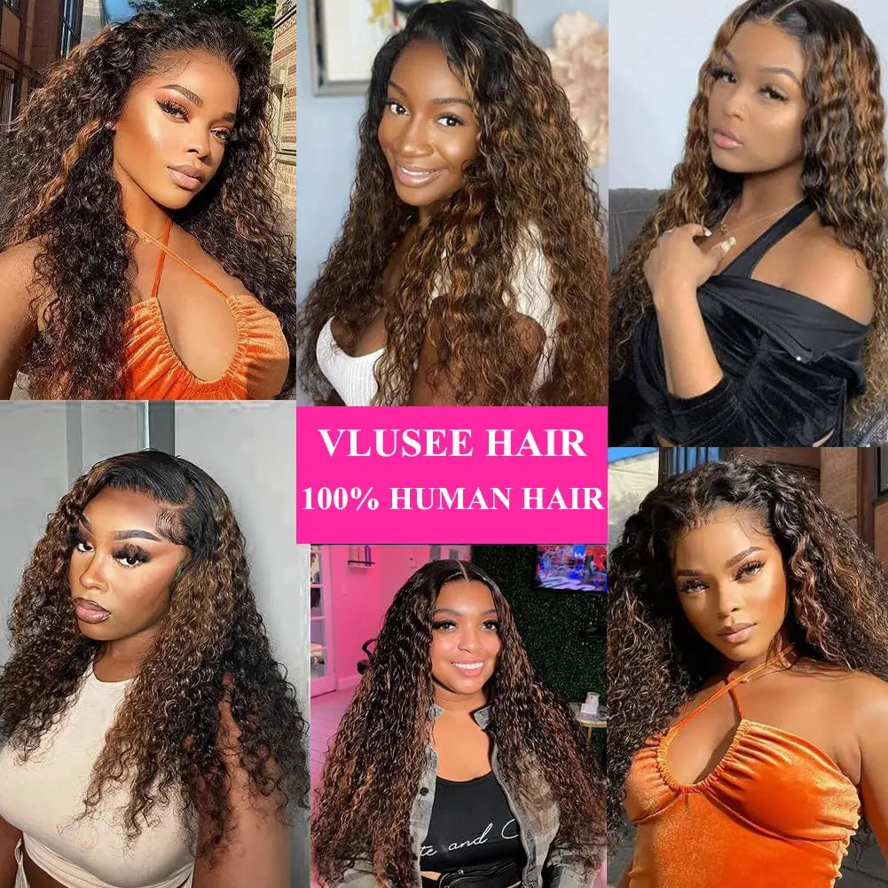 Varlea 200% Density 1B/30 Deep Wave Wig – 13x6 HD Lace Frontal, Water Wave & 13x4 Highlight Human Hair