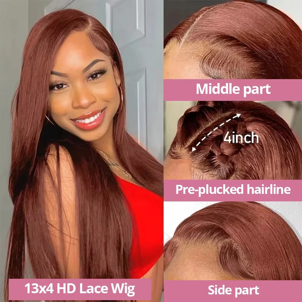 Bone Straight Chocolate Brown Lace Front Wig – 13x4/13x6 HD Transparent, Pre-Plucked Colored Human Hair