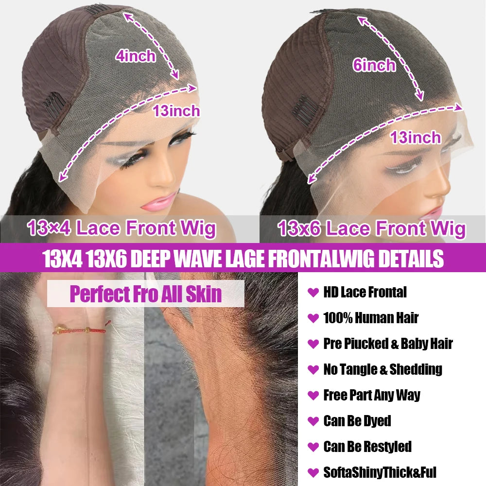 30–36" Chocolate Brown Deep Curly Wig – 13x4/13x6 HD Lace Frontal, Colored Water Wave Human Hair