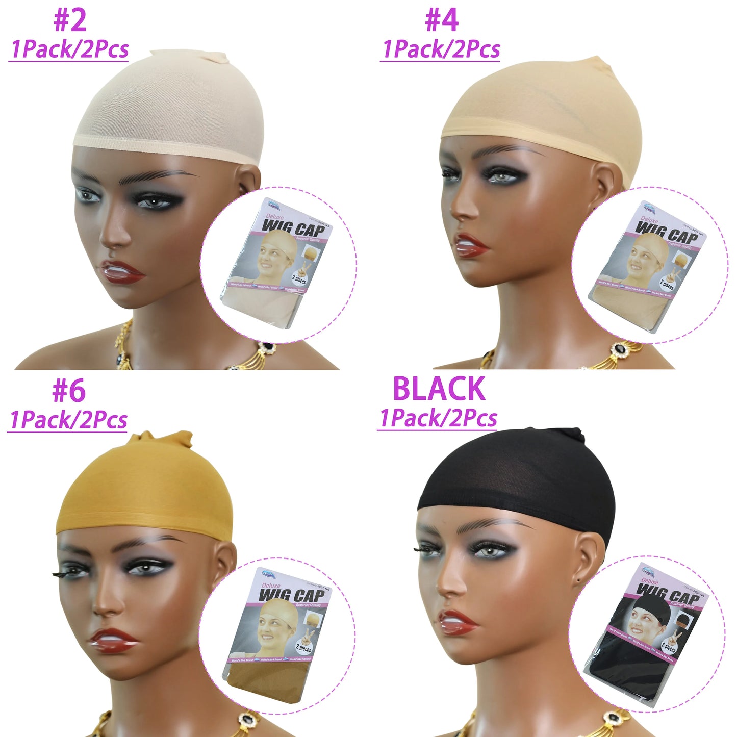 24 Pieces (12 Packs) Wig Caps – Fashion stretchable hair nets, 2 pieces per pack.
