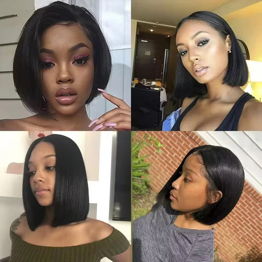 200% Density 13x4 Short Bob Straight Wig – Brazilian Remy HD Transparent Full Lace Frontal, 100% Human Hair