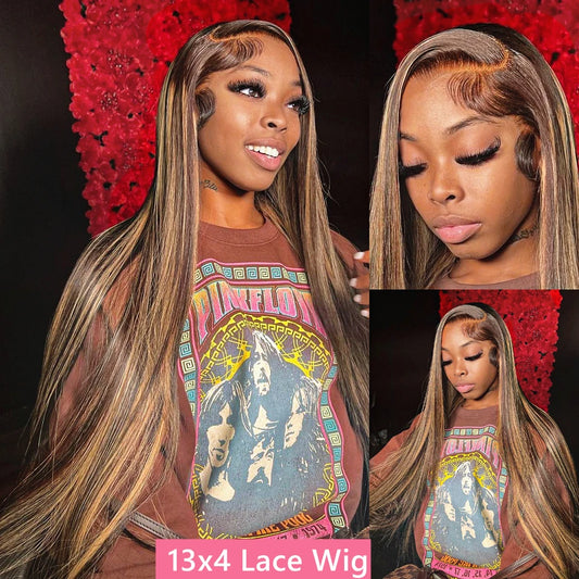 Straight Highlight Wig – 13x6 HD Lace Front, Ombre Honey Blonde Human Hair