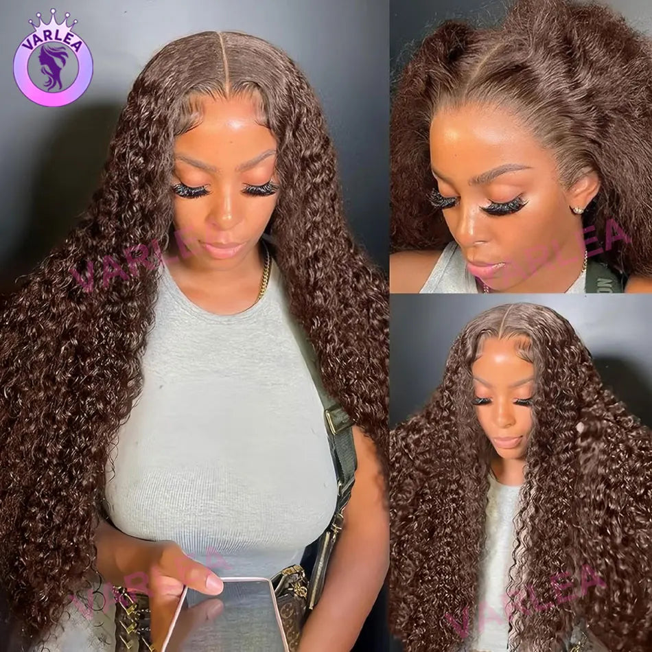 Chocolate Brown Deep Wave Wig – 13x6/13x4 HD Lace Front, Pre-Plucked Curly Human Hair