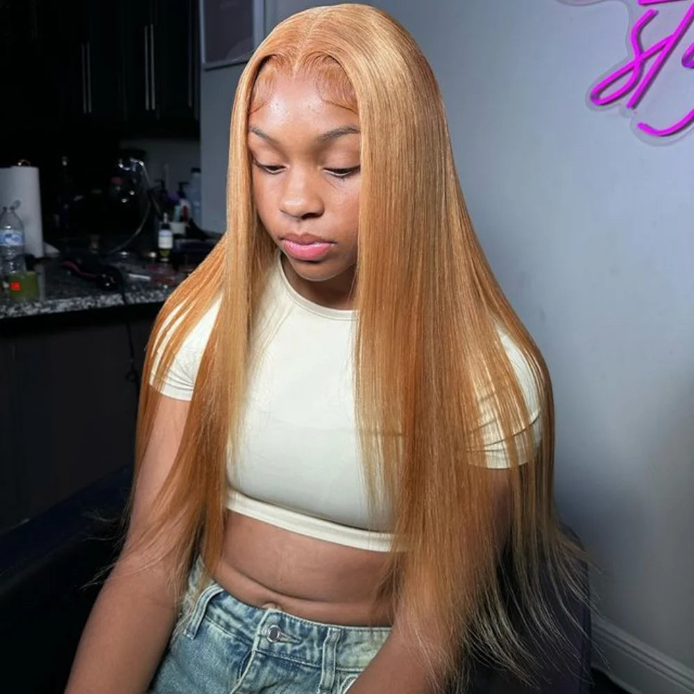 Neddie Honey Blonde #27 HD Transparent Lace Front Wig – 13x6/13x4 Straight Brazilian Human Hair, Pre-Plucked