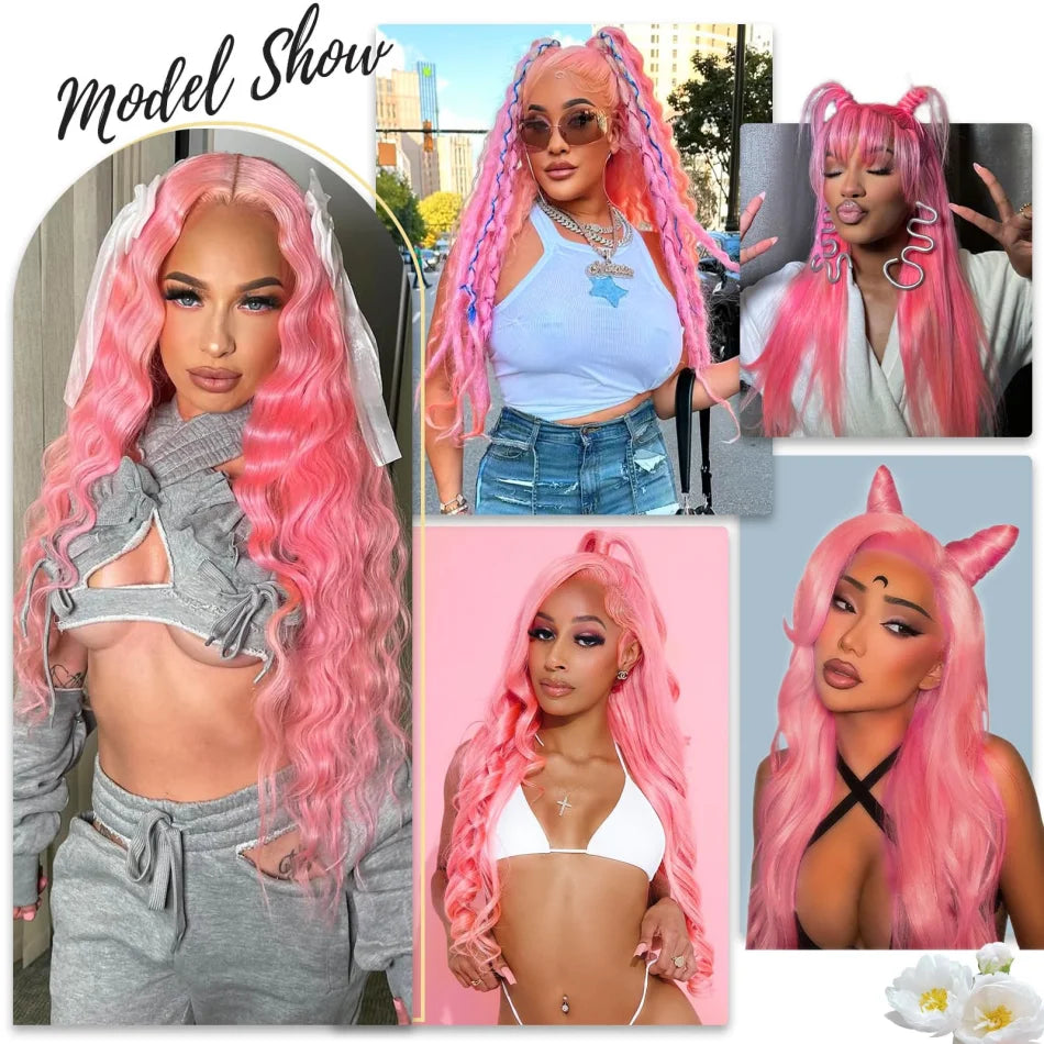 30–32" Pink Body Wave Wig – 13x6/13x4 HD Lace Front, 250% Density Brazilian Human Hair