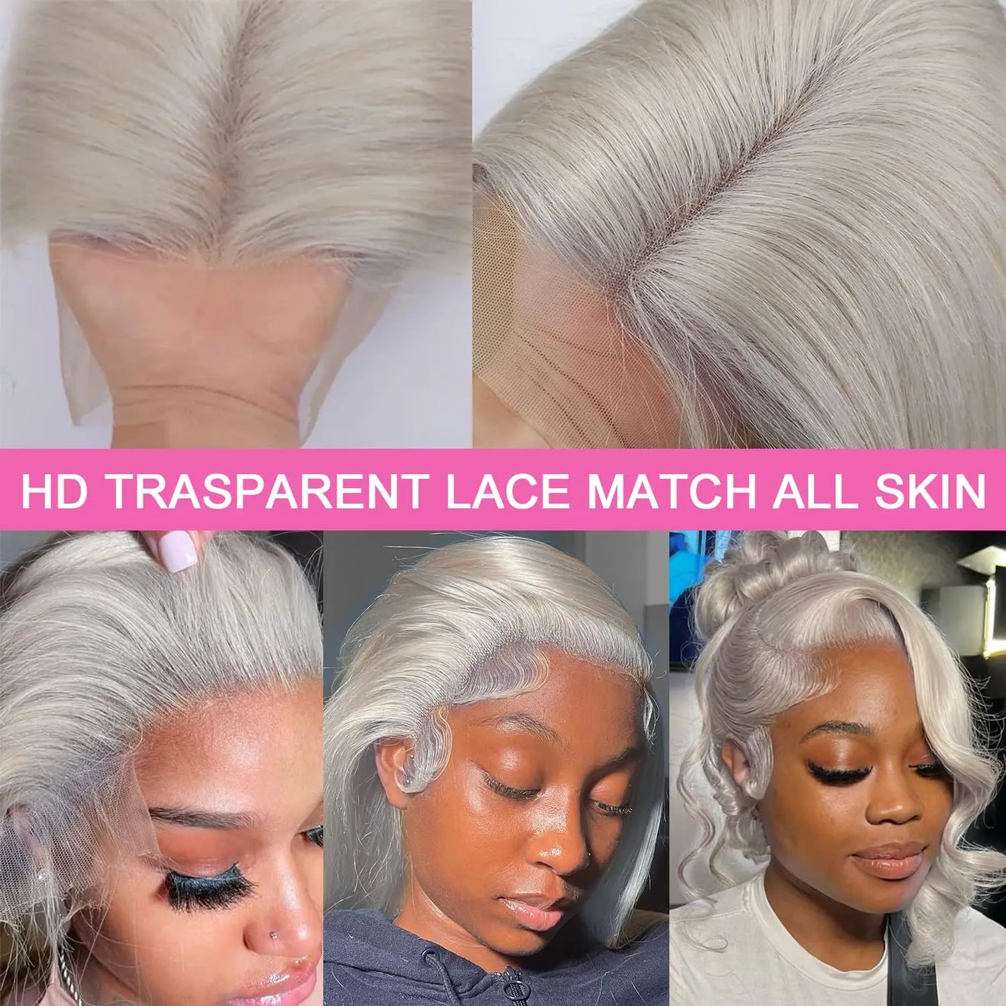 Silver Grey Body Wave Cosplay Wig – 13x4/13x6 HD Lace Front, 613 Colored Brazilian Human Hair