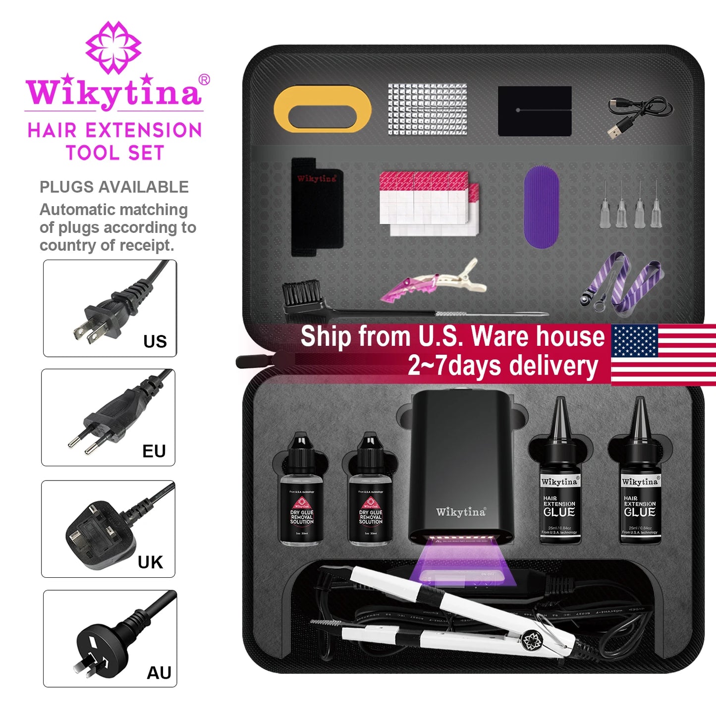 Wikytina 2025 UV V-Light Hair Extension Set – Tools Kit with UV Glue, Remover & Machine for Long-Lasting Salon Styling