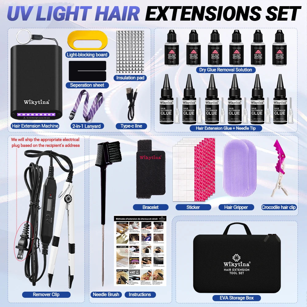 Professional UV Light Hair Extensions Machine – Salon Grade UV Curing Glue & Remover, Complete Styling Kit
