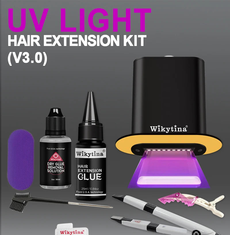 UV Hair Extension Glue Kit – V Light Technology Tools Set for Fast Salon Hair Grafting & Wig Connection