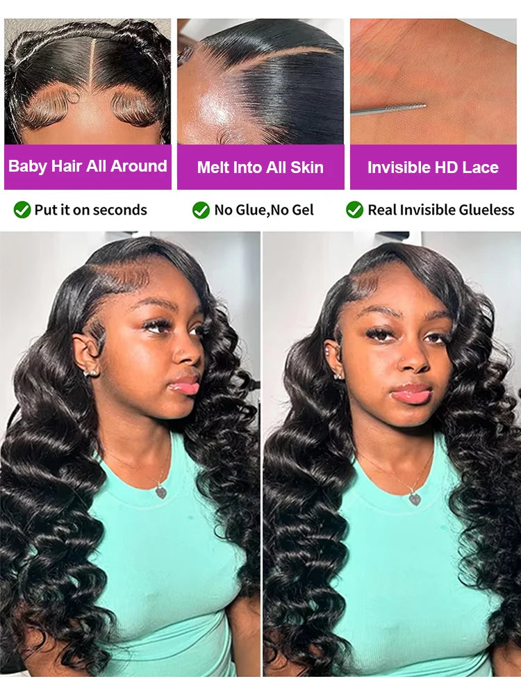 30–40" Loose Deep Wave Wig – 13x6/13x4 HD Lace Frontal, 360 Full Lace Pre-Plucked Brazilian Human Hair