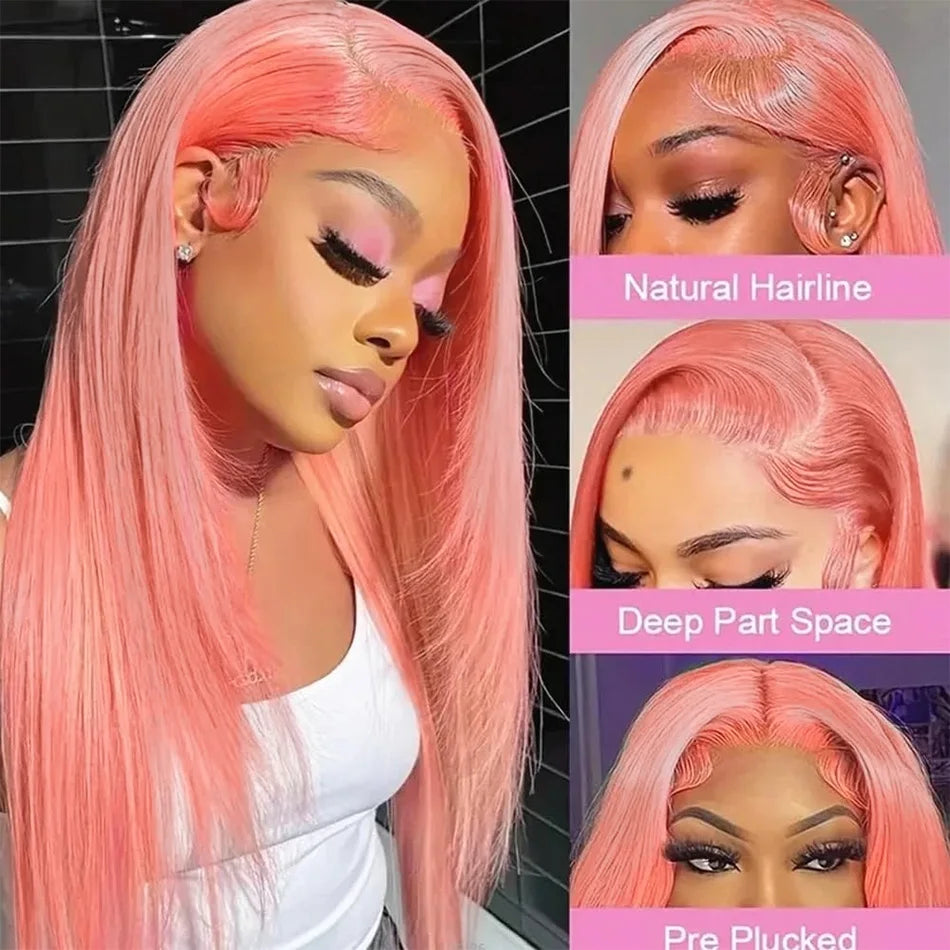 30" Pink Straight Lace Front Wig – 13x6 HD Human Hair Wig for Women