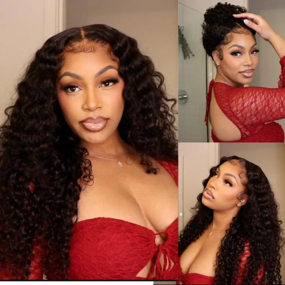 30–40" 360 Full Lace Deep Wave Wig – Pre-Plucked, Natural Hairline HD Lace, Curly Human Hair