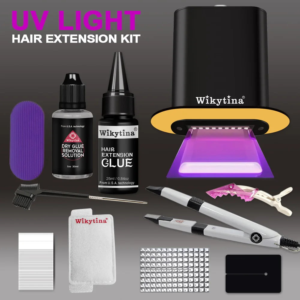 Advanced V-Light Hair Extensions Kit – Tape-In Extensions with UV Machine & Glue for Seamless, Professional Salon Use