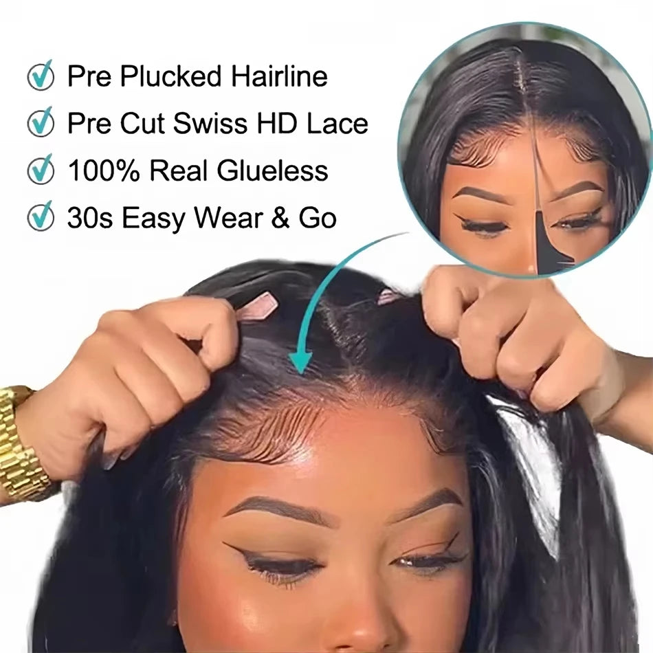 30" No Silk Straight HD Lace Wig – 5x5/4x4 Glueless Closure, Pre-Cut 200% Human Hair Wear & Go