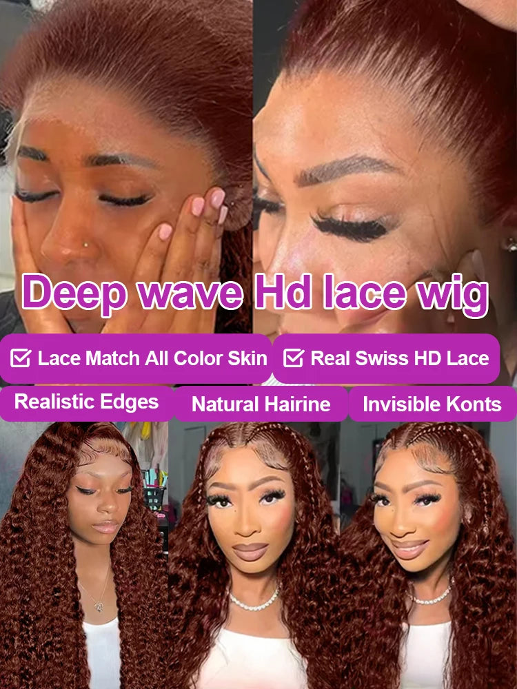 30–36" Chocolate Brown Deep Curly Wig – 13x4/13x6 HD Lace Frontal, Colored Water Wave Human Hair
