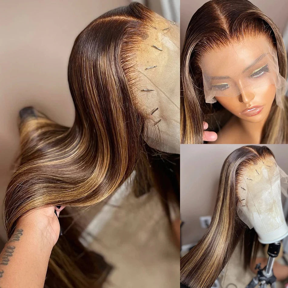 Straight Highlight Wig – 13x6 HD Lace Front, Ombre Honey Blonde Human Hair