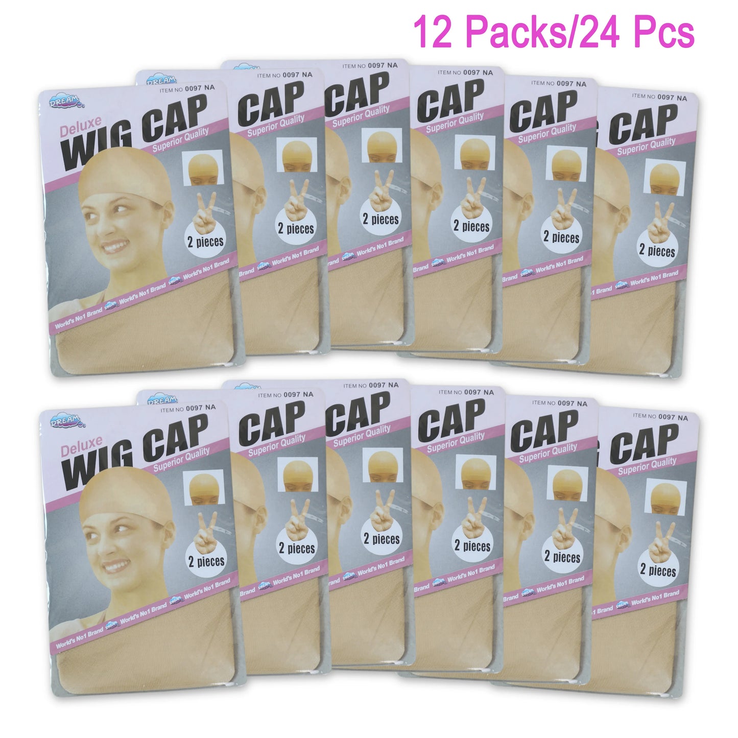 24 Pieces (12 Packs) Wig Caps – Fashion stretchable hair nets, 2 pieces per pack.
