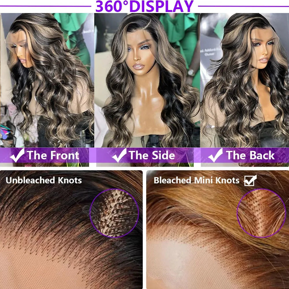 1B/27 Balayage Body Wave Wig – 30" 13x4 HD Lace Frontal, Ombre Blonde Brazilian Human Hair