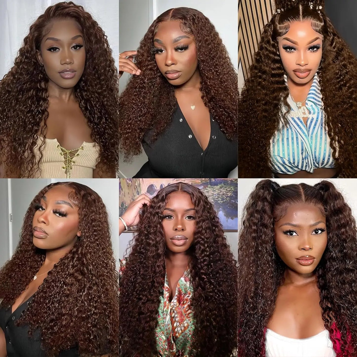 Chocolate Brown Deep Wave Wig – 13x6/13x4 HD Lace Front, Pre-Plucked Curly Human Hair