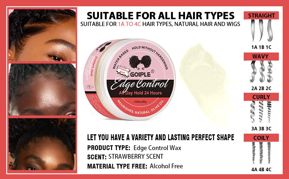 GOIPLE Edge Control Gel Set – Strong Hold 4C Pomade, Hair Wax Stick, Frizz Tamer with Brush & Band