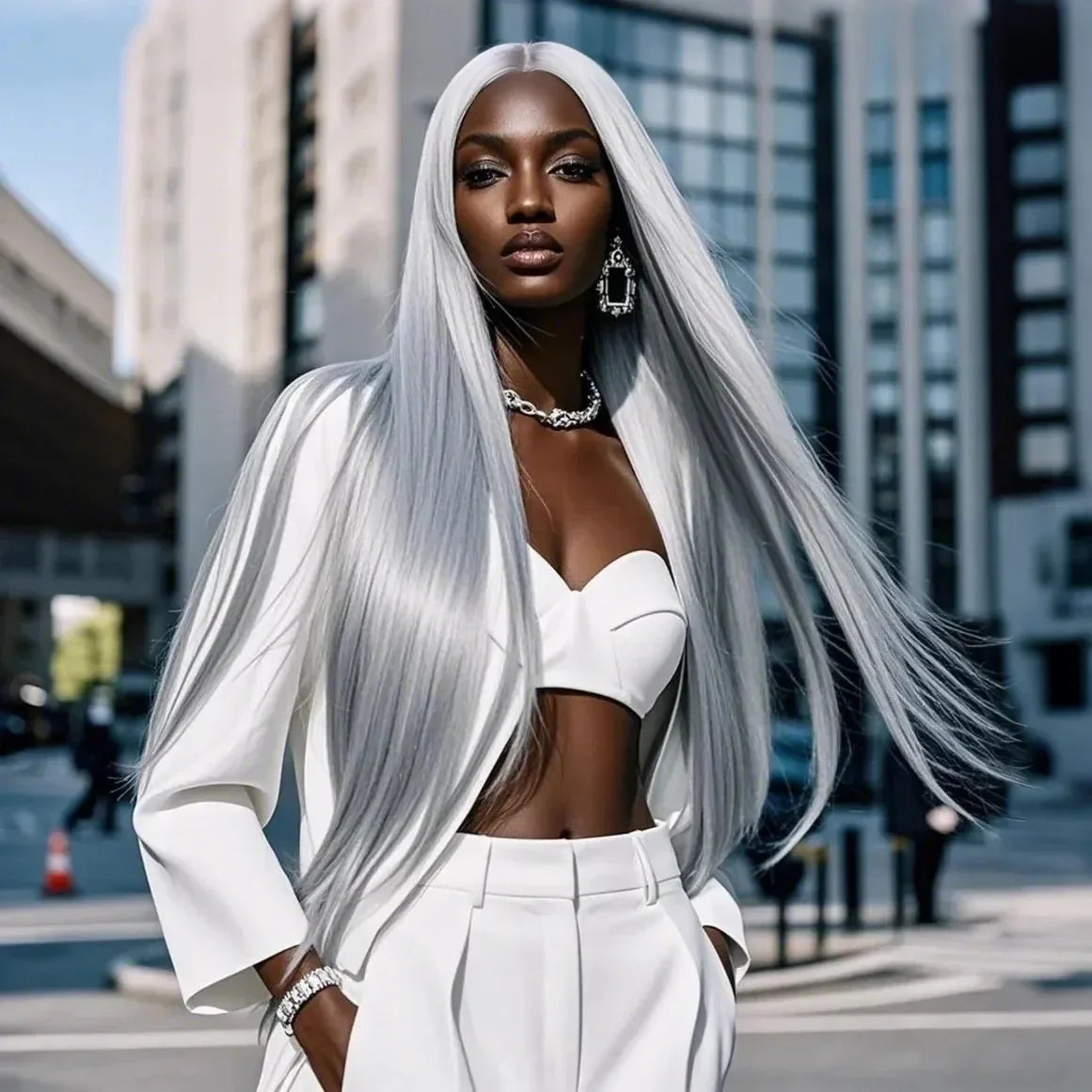 250% Silver Grey Straight Wig – 13x6 HD Lace Front, Brazilian Human Hair 30–40 Inch, 13x4 Lace Frontal