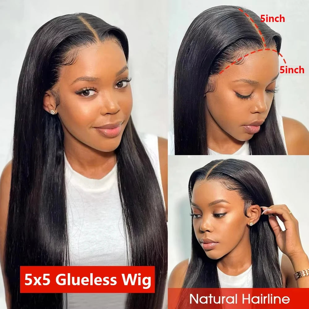 30" No Silk Straight HD Lace Wig – 5x5/4x4 Glueless Closure, Pre-Cut 200% Human Hair Wear & Go