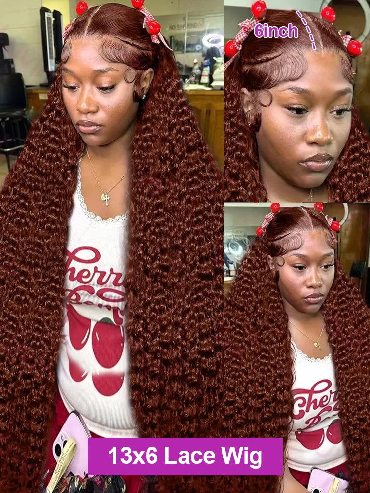 30–36" Chocolate Brown Deep Curly Wig – 13x4/13x6 HD Lace Frontal, Colored Water Wave Human Hair