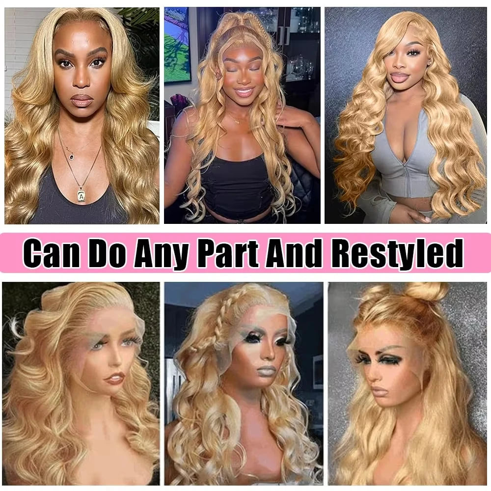 27# Honey Blonde Body Wave Wig – 13x4/13x6 HD Lace Frontal, Brazilian Colored Loose Water Wave Human Hair