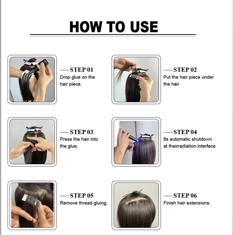 UV Hair Extension Glue Kit – V Light Technology Tools Set for Fast Salon Hair Grafting & Wig Connection