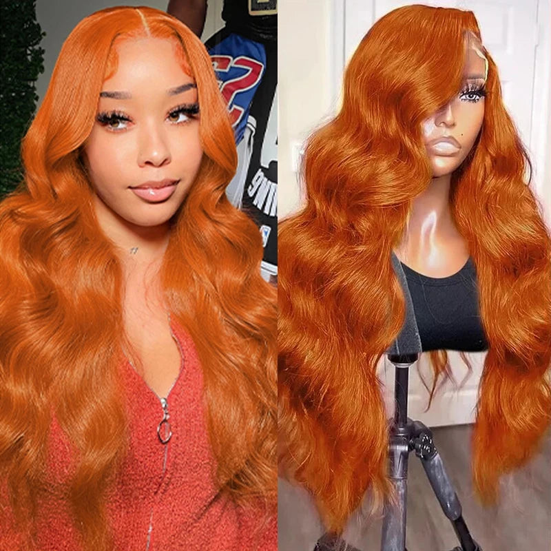 Ginger Orange Body Wave Wig – 13x6 Lace Front, 200% Density, 350 Colored Pre-Plucked Human Hair