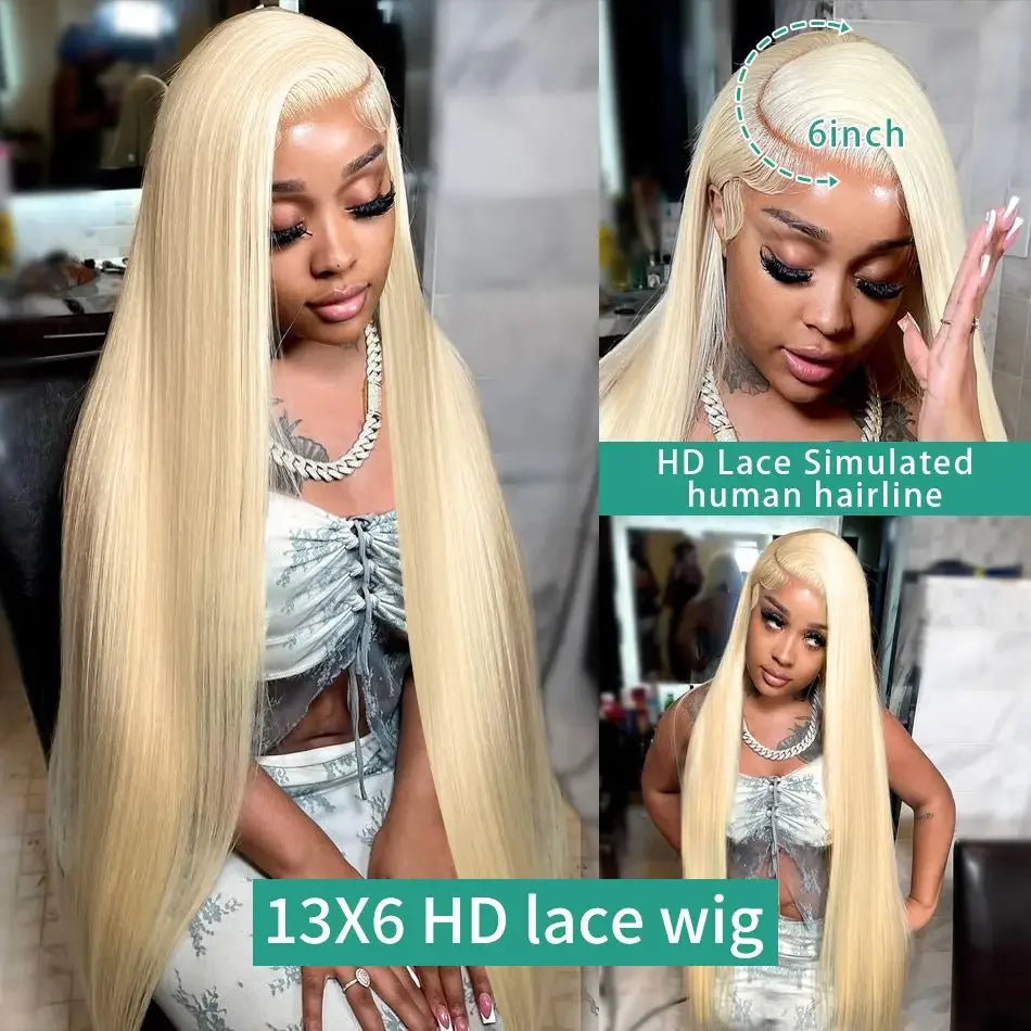 30–36" 200% Density 613 Honey Blonde Straight Wig – 13x6 Transparent HD Lace Frontal, 13x4 Lace Front Human Hair