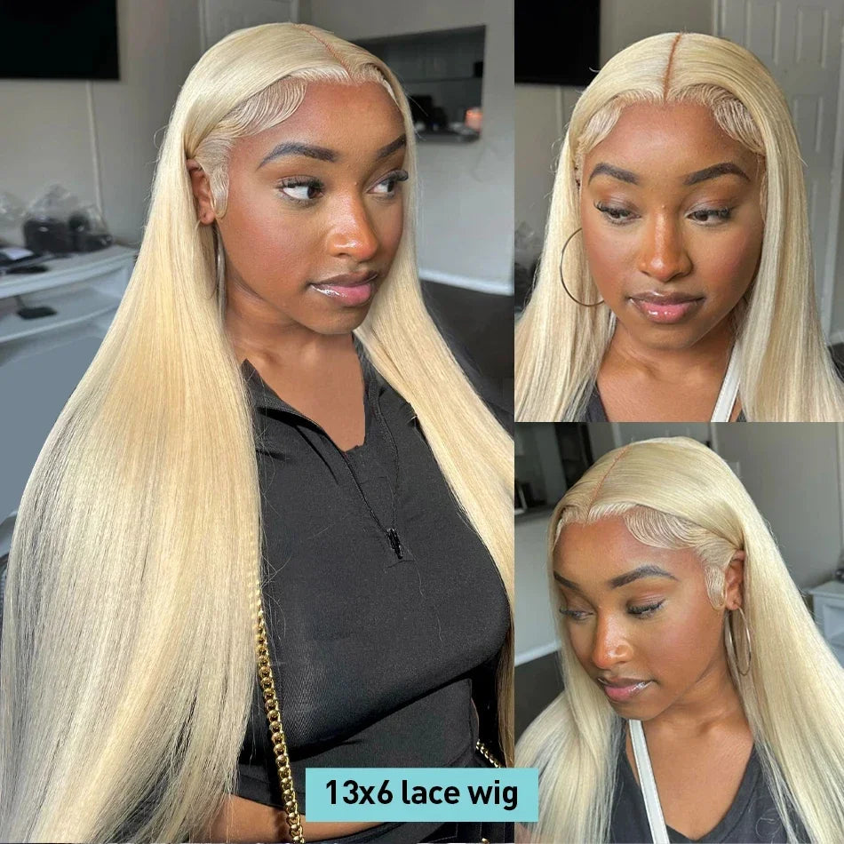 30–36" 200% Density 613 Honey Blonde Straight Wig – 13x6 Transparent HD Lace Frontal