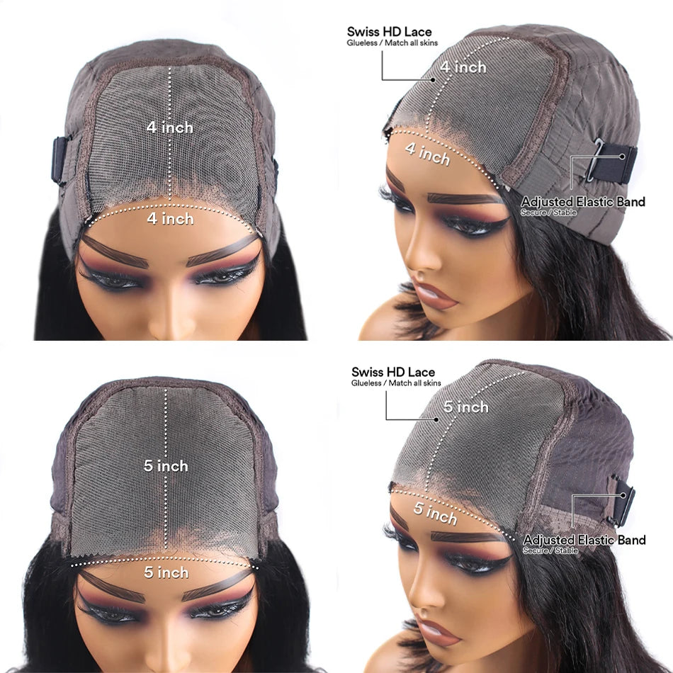 Glueless Body Wave Lace Closure Wig – 4x4/5x5 HD Transparent, Pre-Cut & Pre-Plucked Brazilian Human Hair