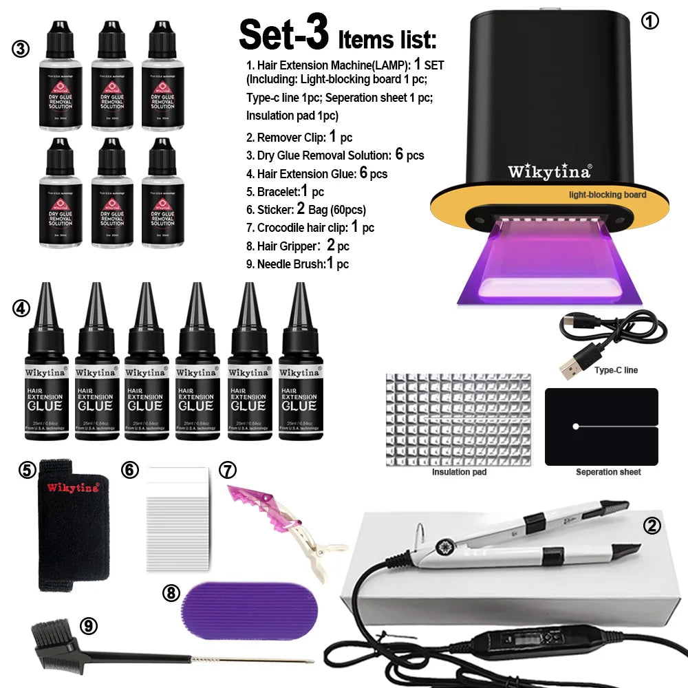 Advanced V-Light Hair Extensions Kit – Tape-In Extensions with UV Machine & Glue for Seamless, Professional Salon Use