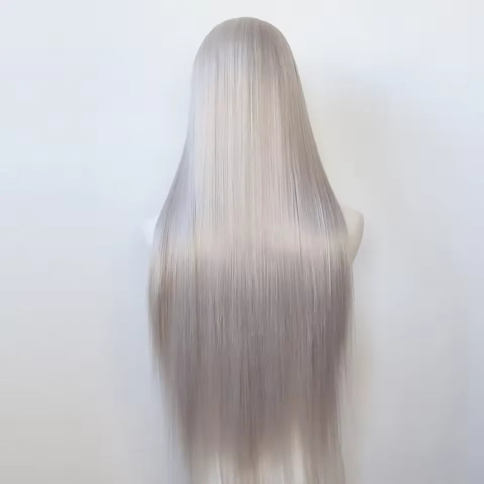 250% Silver Grey Straight Wig – 13x6 HD Lace Front, Brazilian Human Hair 30–40 Inch, 13x4 Lace Frontal
