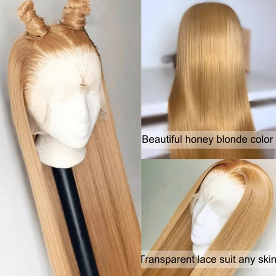Neddie Honey Blonde #27 HD Transparent Lace Front Wig – 13x6/13x4 Straight Brazilian Human Hair, Pre-Plucked