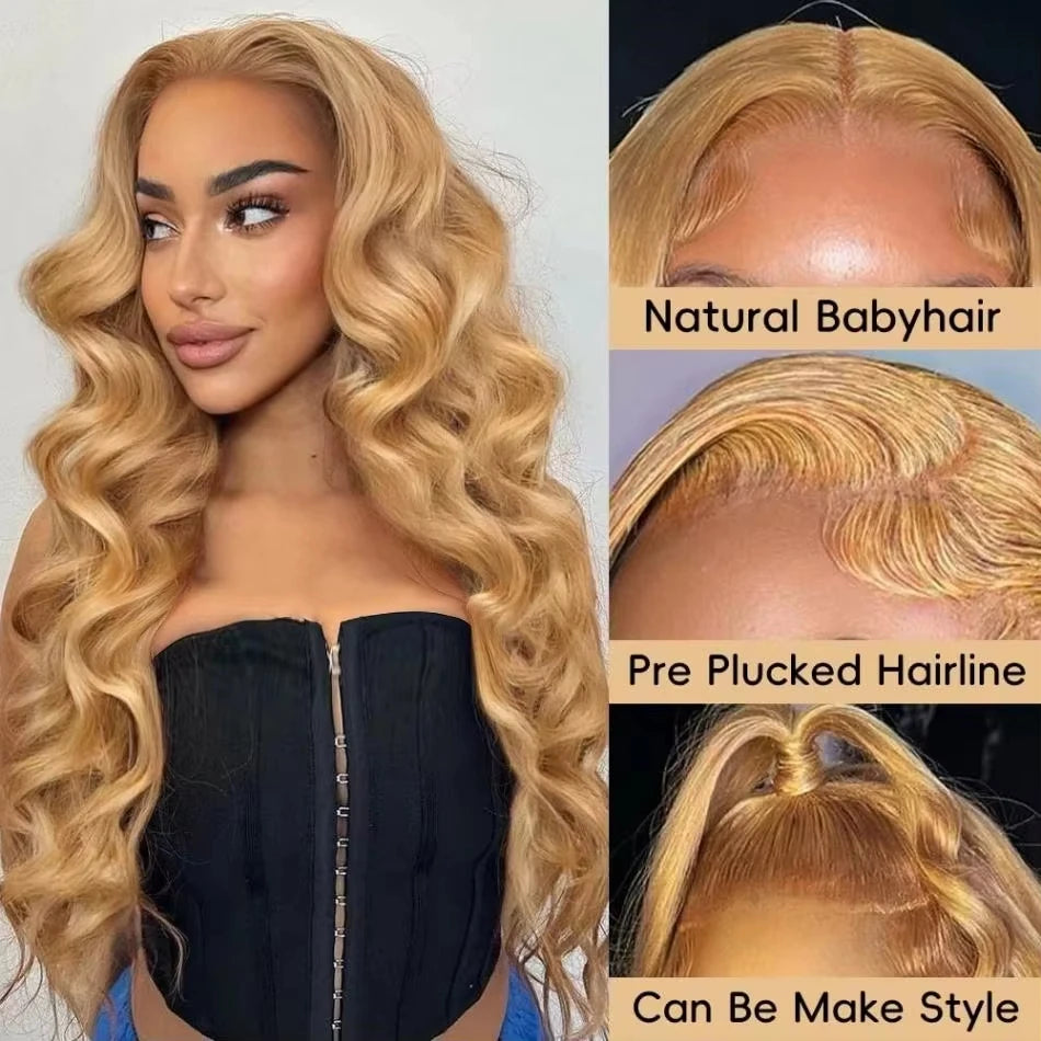 27# Honey Blonde Body Wave Wig – 13x4/13x6 HD Lace Frontal, Brazilian Colored Loose Water Wave Human Hair