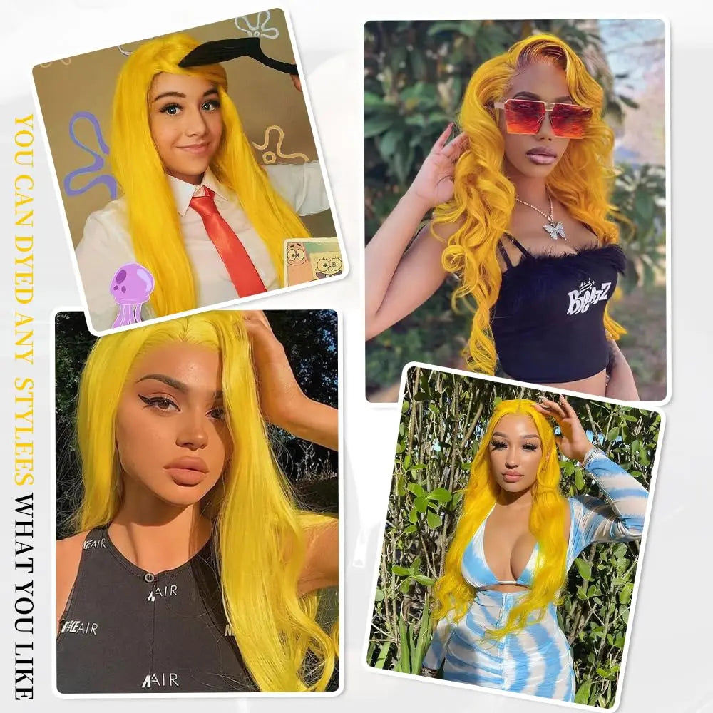 38" Light Yellow Body Wave Wig – 613 Color, 13x6 HD Lace Front Human Hair for Cosplay