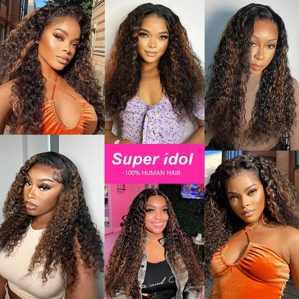 Varlea 200% Density 1B/30 Deep Wave Wig – 13x6 HD Lace Frontal, Water Wave & 13x4 Highlight Human Hair