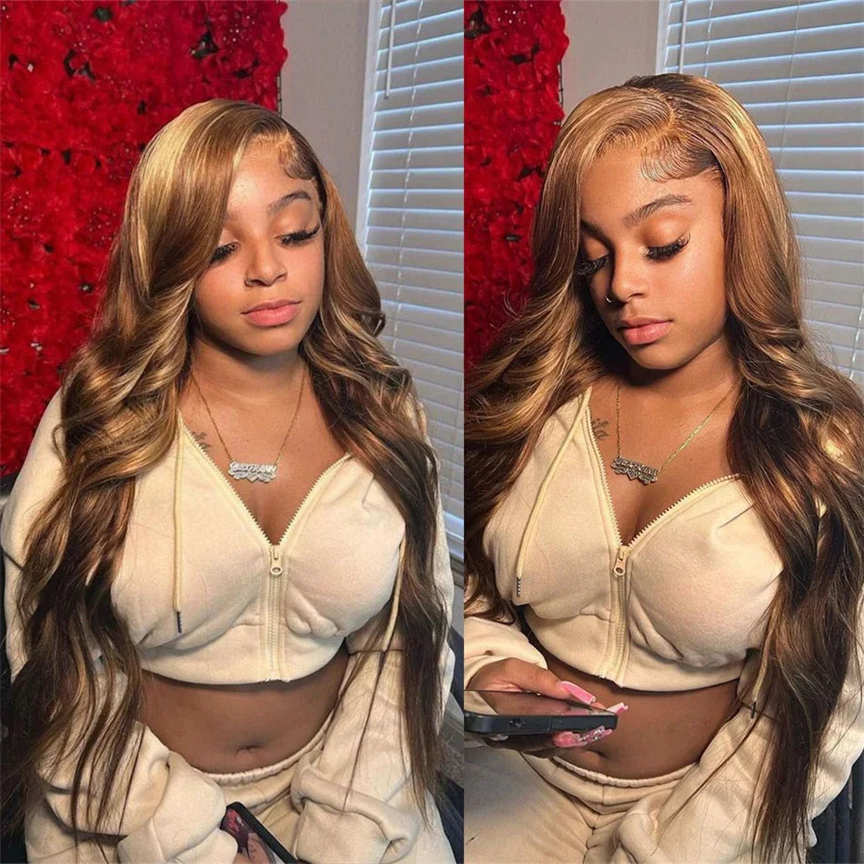 Highlight Body Wave Wig – 13x4/13x6 Honey Blonde HD Lace Frontal, Brazilian Human Hair