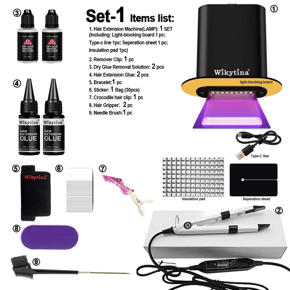 UV Hair Extension Glue Kit – V Light Technology Tools Set for Fast Salon Hair Grafting & Wig Connection
