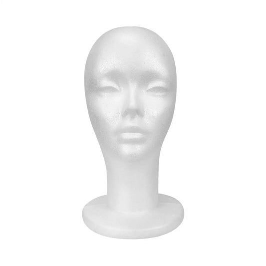 Studio Limited White Styrofoam Mannequin Head — Lightweight, perfect for styling and displaying wigs.