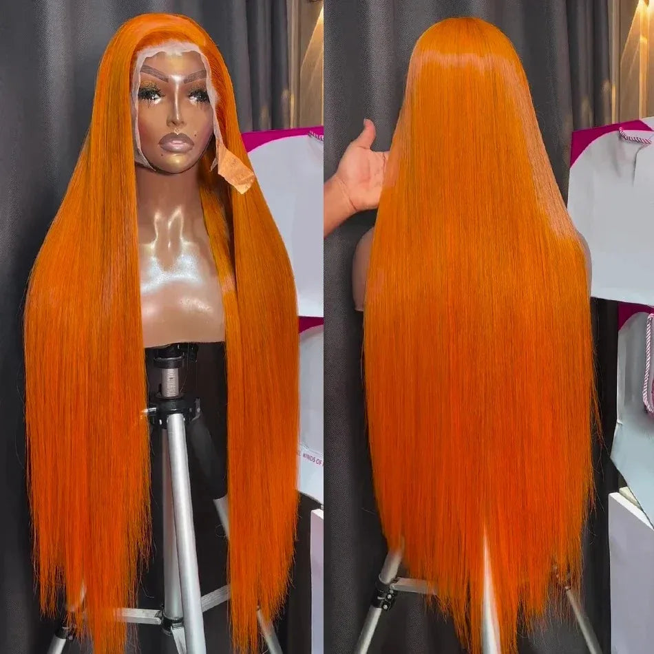 30–40" Ginger Straight Lace Front Wig – 13x5/13x6 HD, 350 Orange Human Hair, 200% Density