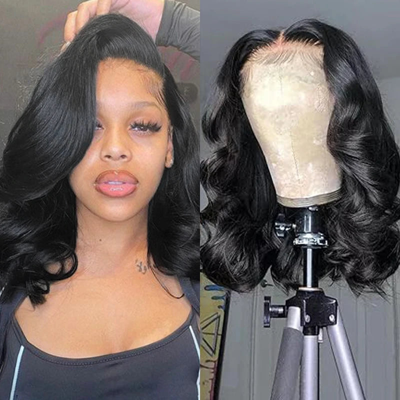 16" Body Wave Short Bob Wig – 200% Density, 13x4 Lace Front, Pre-Plucked Brazilian Remy Hair
