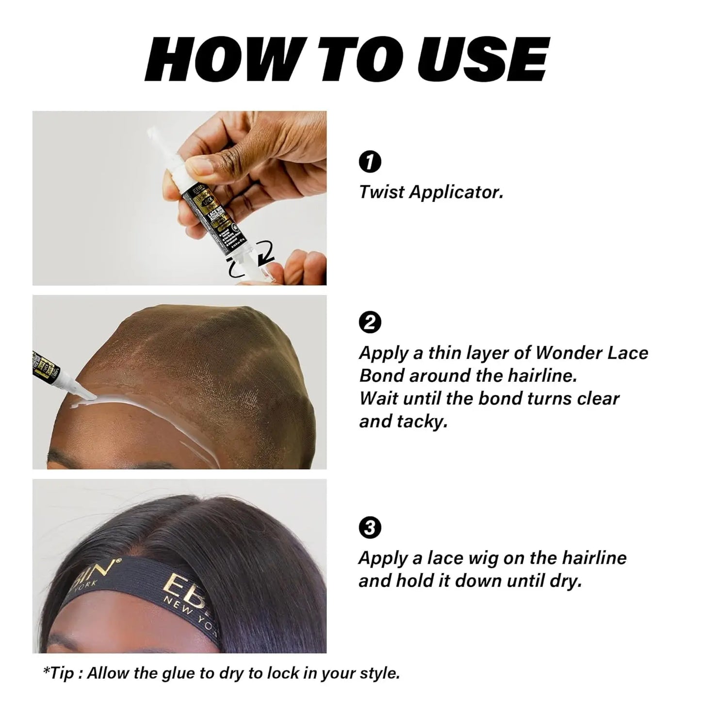 Ebin New York Wonder Lace Bond – Silicone Pen Wig Adhesive 0.14oz/4g, Easy Application for Travel & Touch-Ups