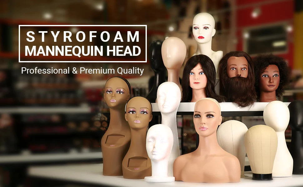Studio Limited White Styrofoam Mannequin Head — Lightweight, perfect for styling and displaying wigs.