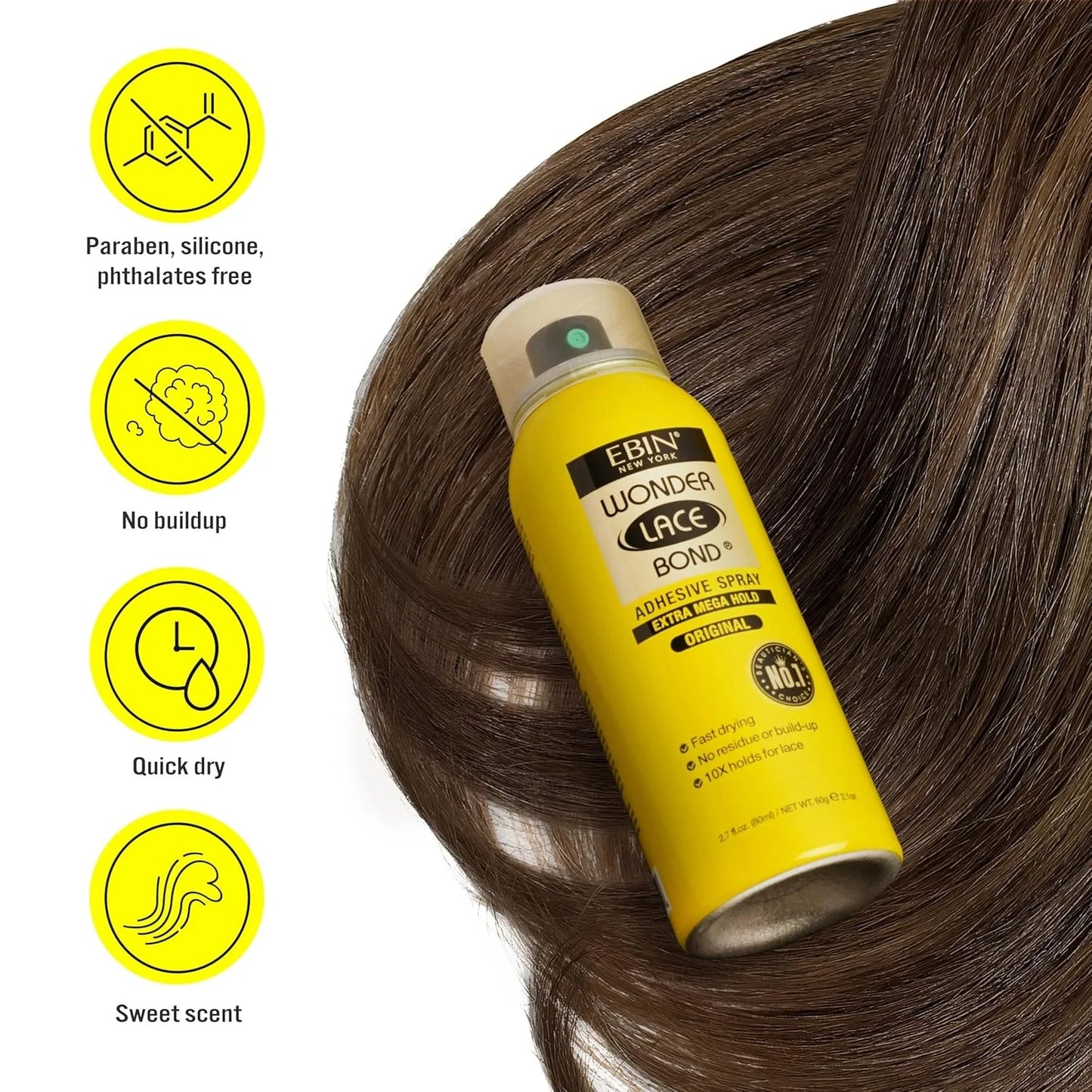Ebin New York Wonder Lace Bond Adhesive Melting Spray Extra Mega Hold Daily Use - Long lasting Hold, Ideal for Lace Wigs